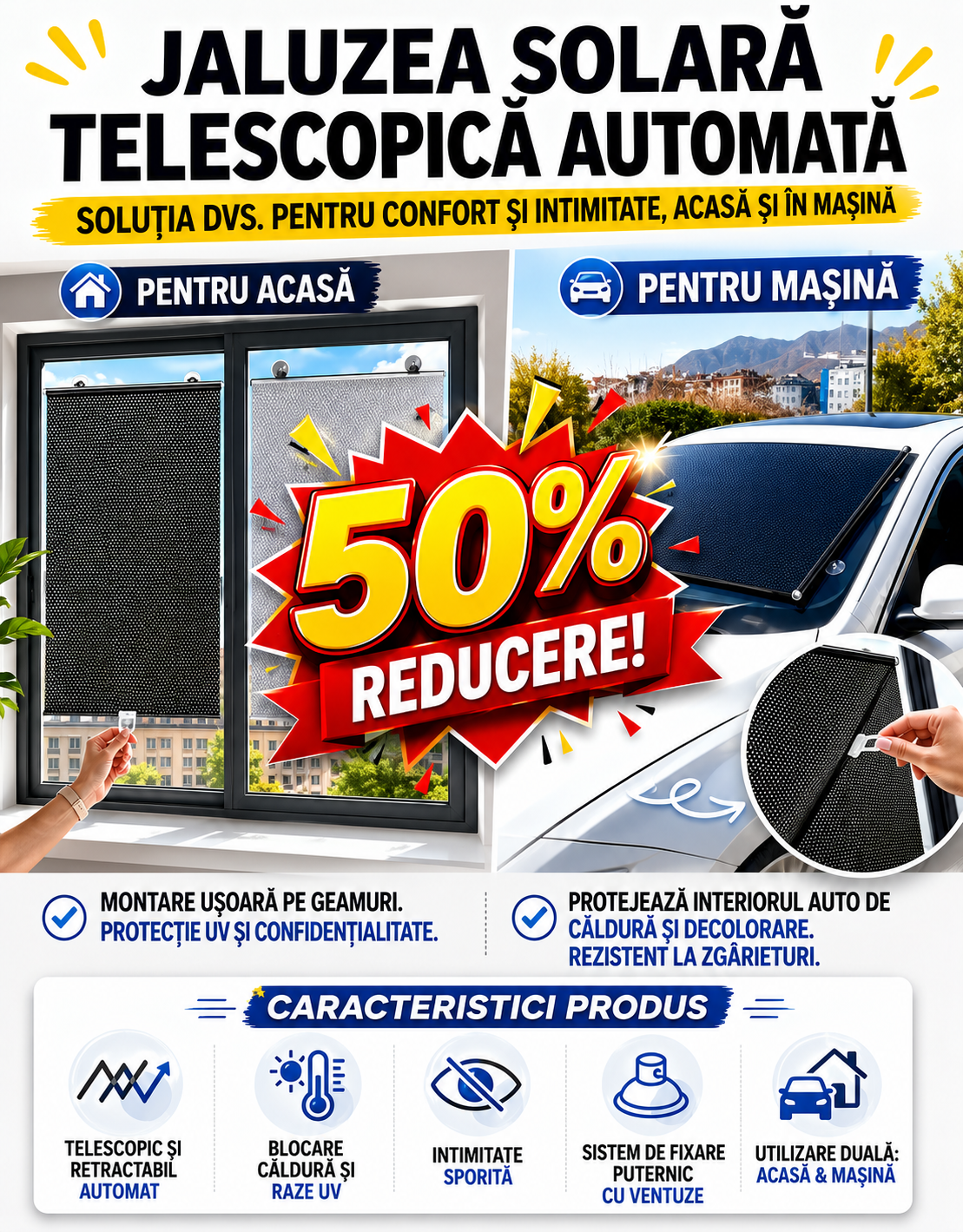 Rulou parasolar telescopic